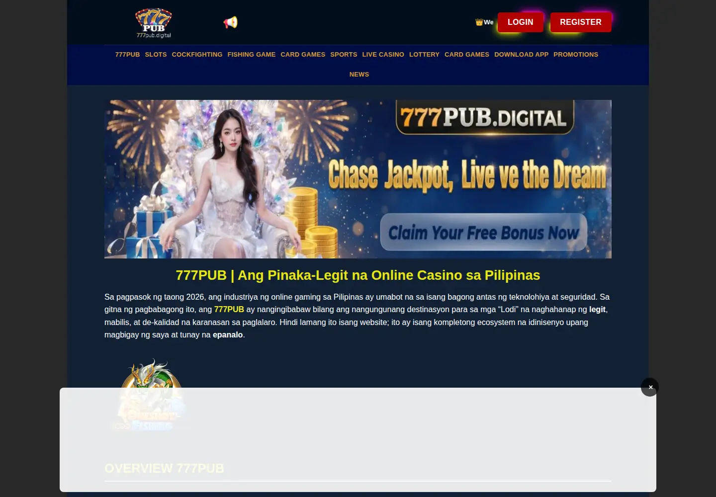 Captured homepage of 777pub.digital in the current scan