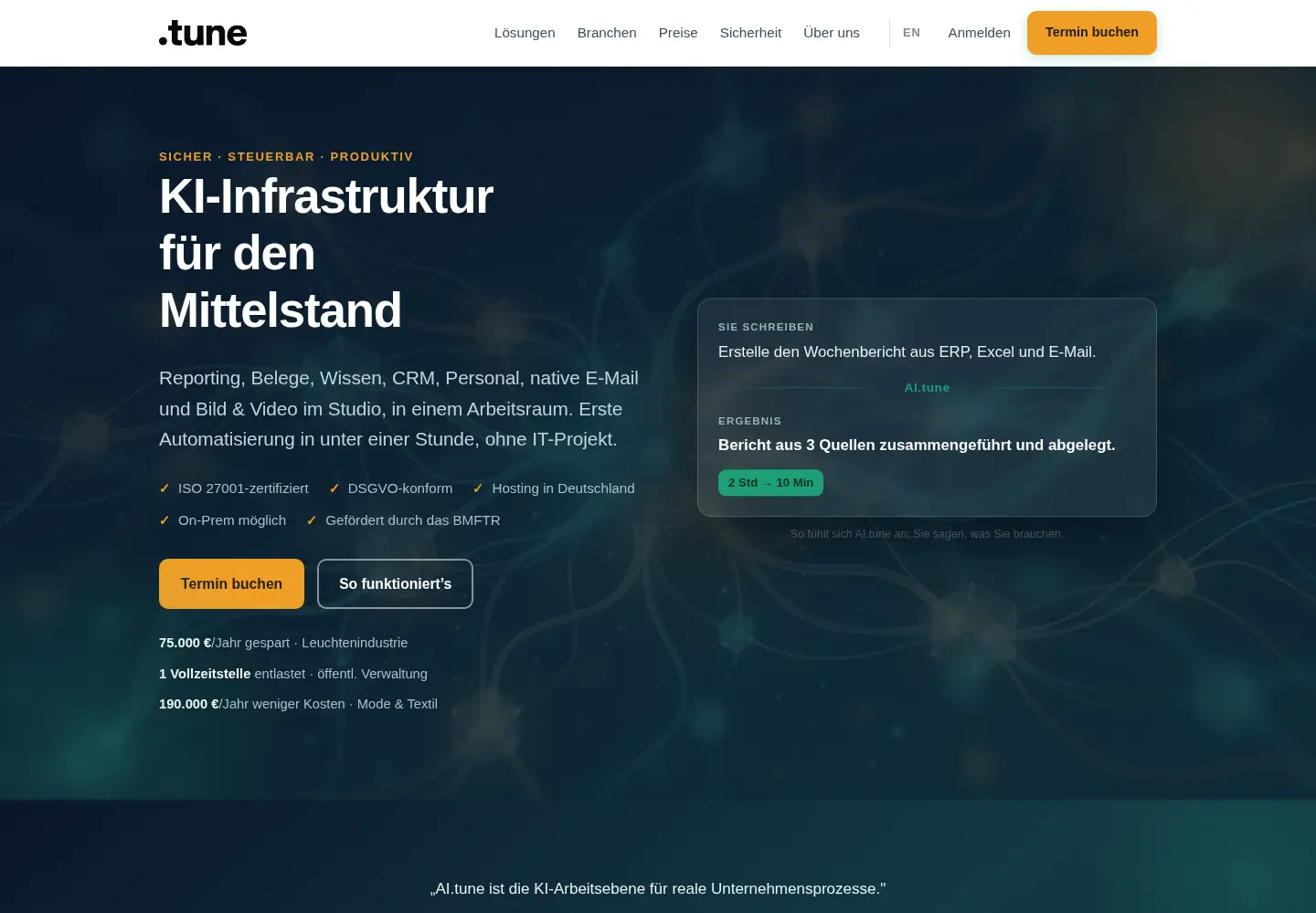 Captured homepage of tune.eco in the current scan