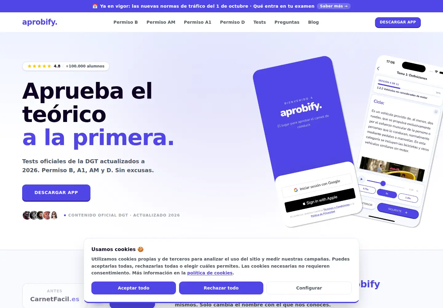 Captured homepage of carnetfacil.es in the current scan