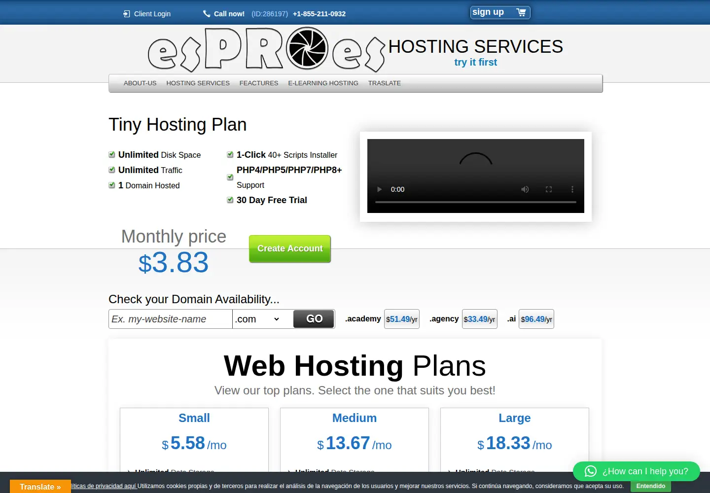 Captured homepage of espro.es in the current scan