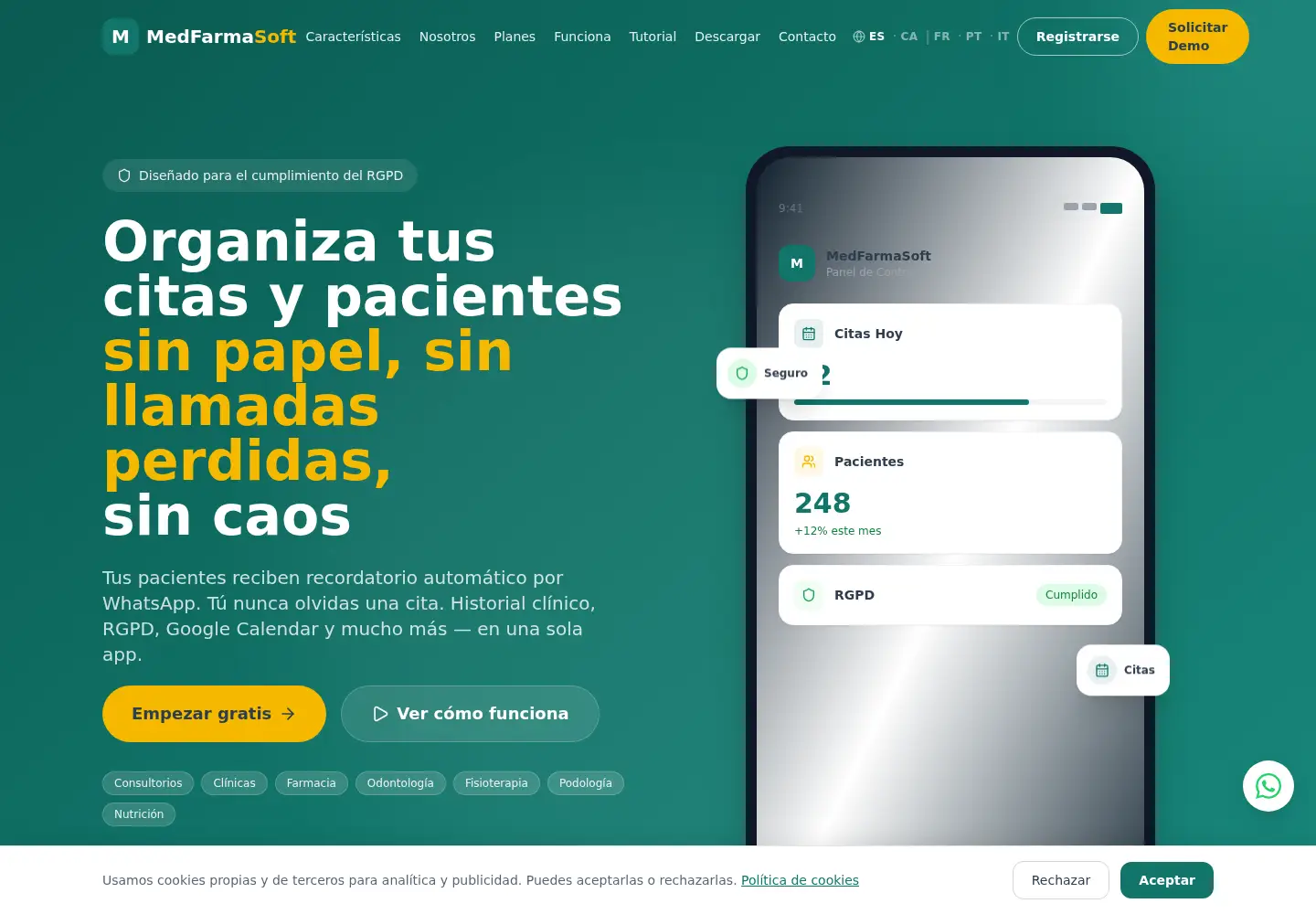 Captured homepage of medfarmasoft.es in the current scan