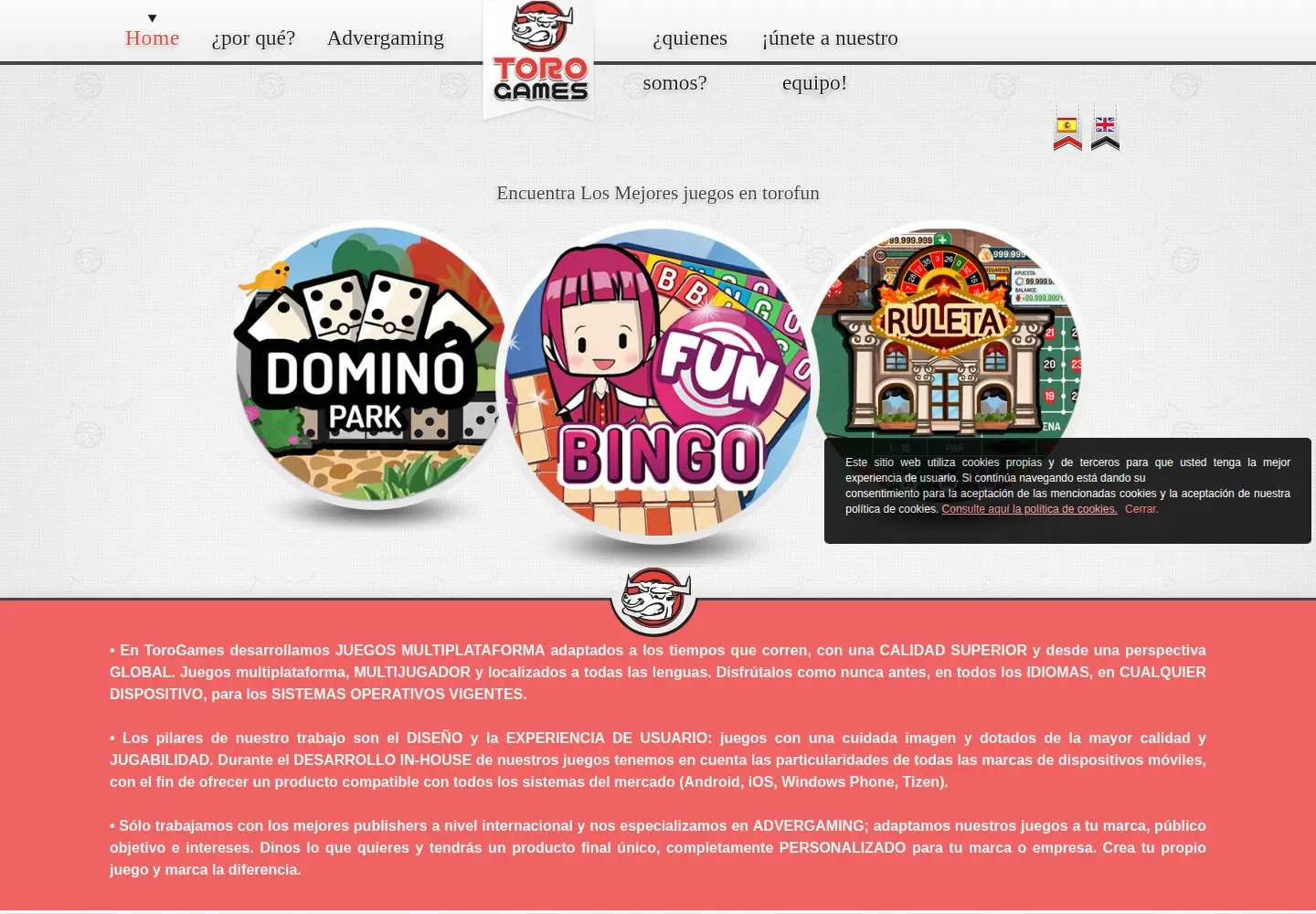 Captured homepage of torogames.es in the current scan