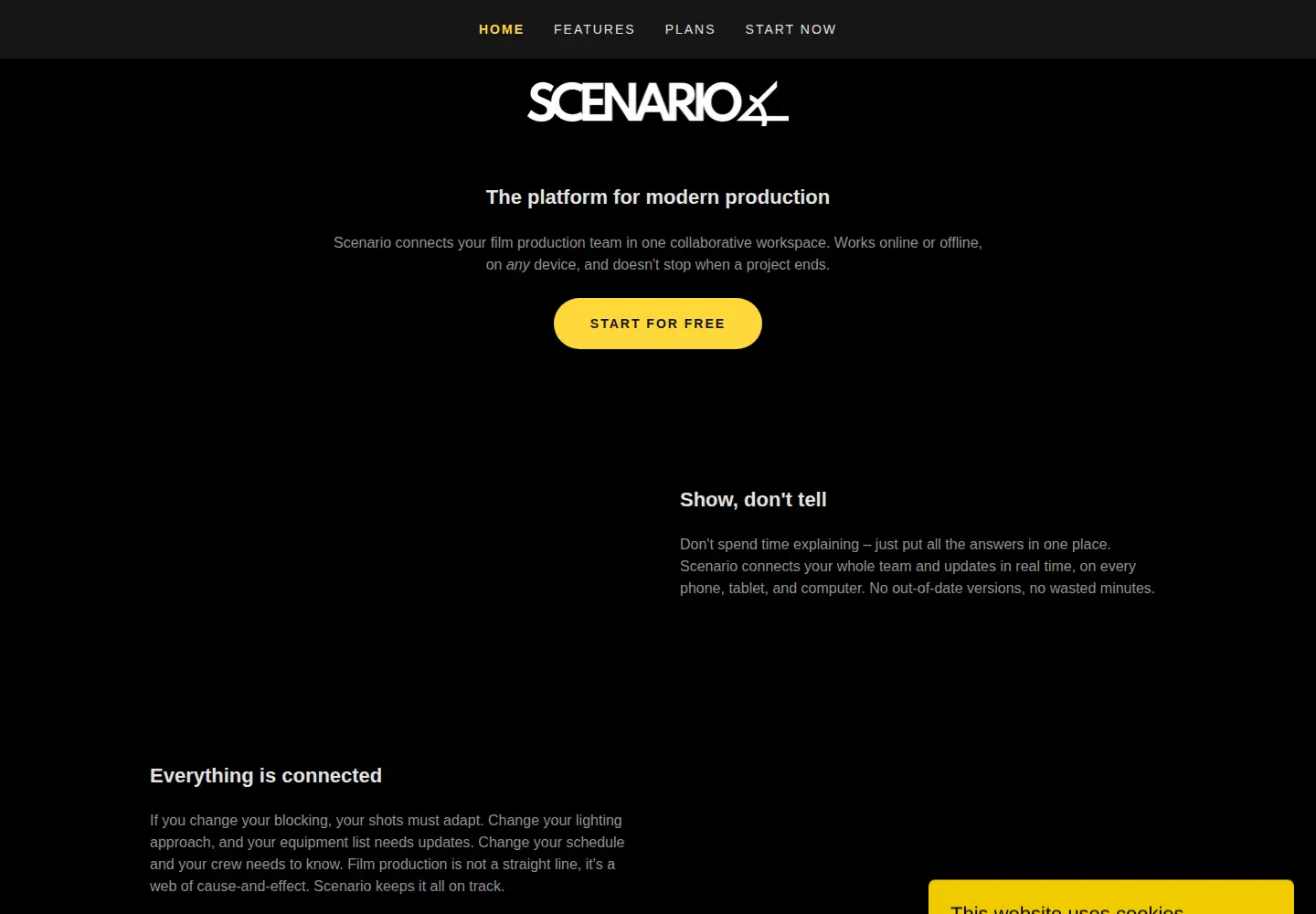 Captured homepage of scenario.film in the current scan