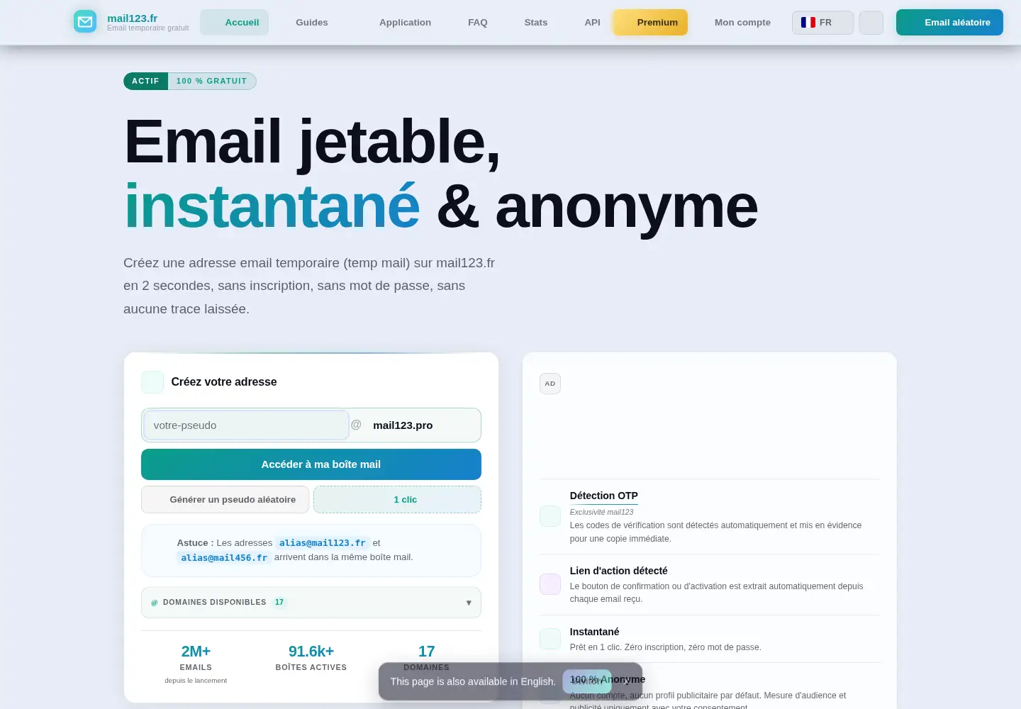 Screenshot of mail123.fr