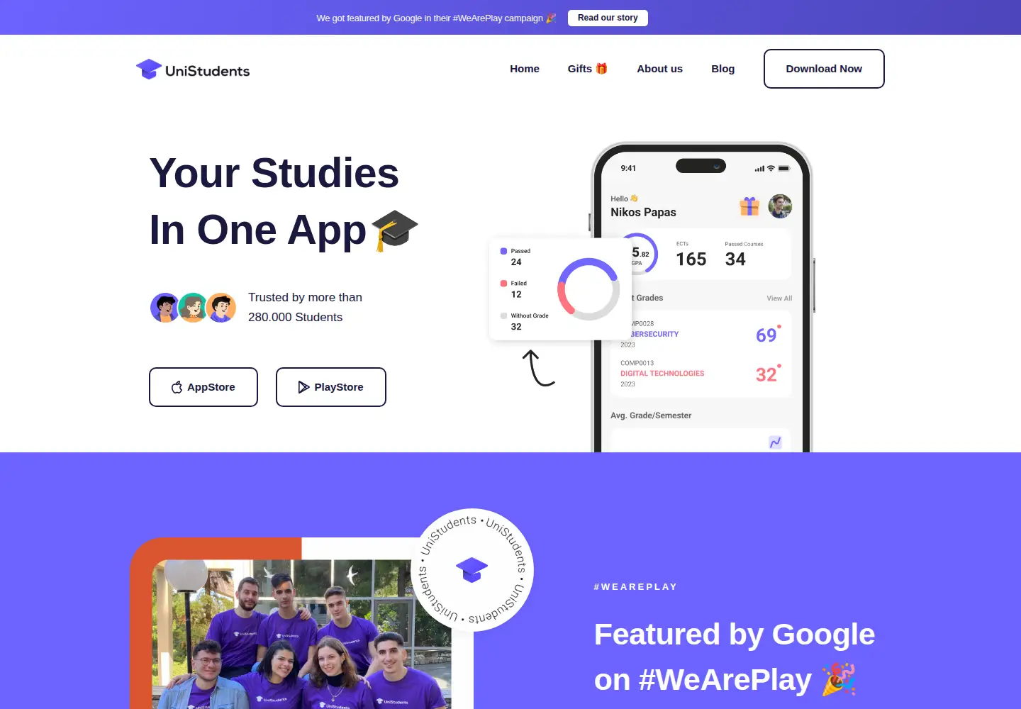 Captured homepage of unistudents.gr in the current scan