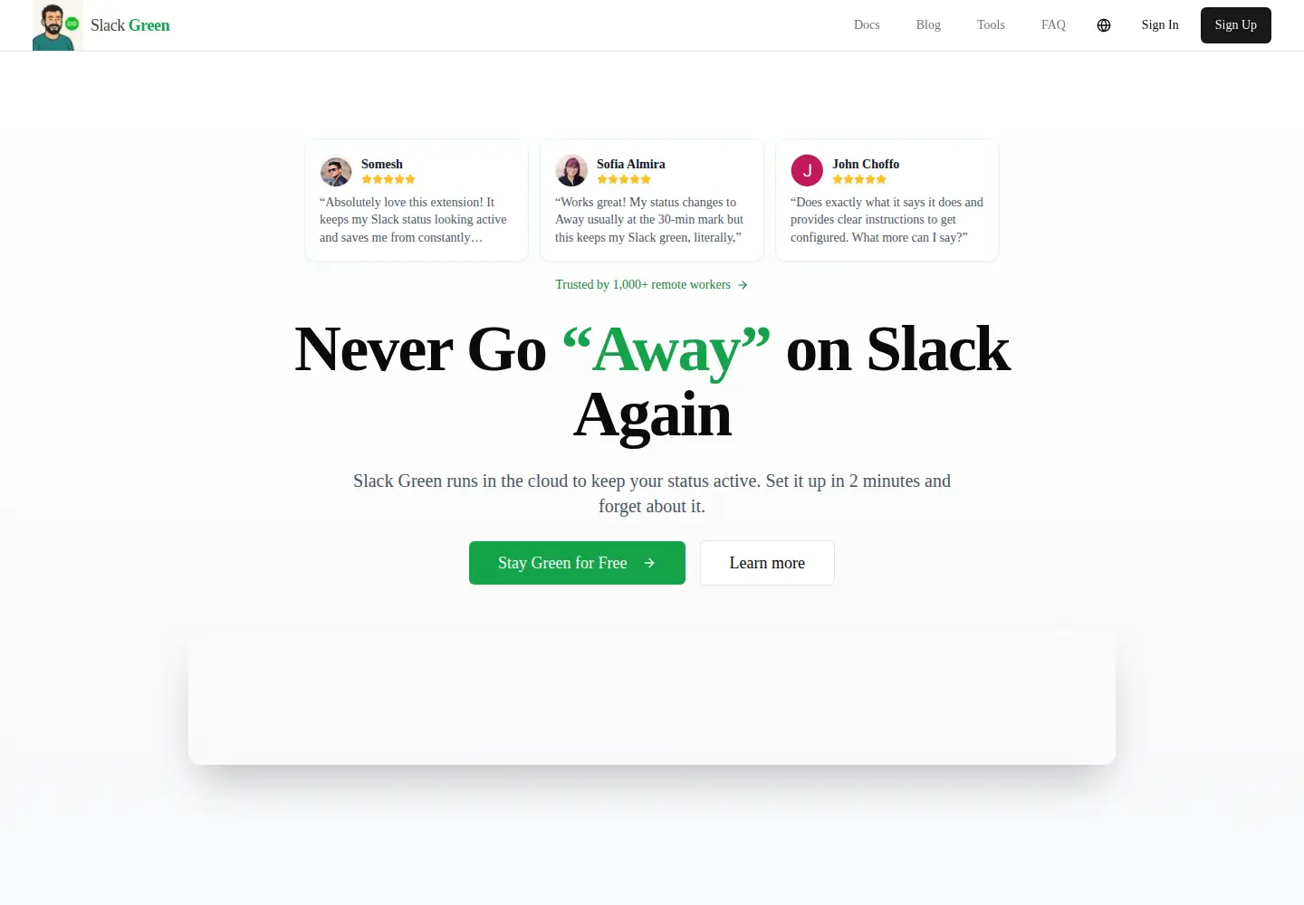 Screenshot of slack.green