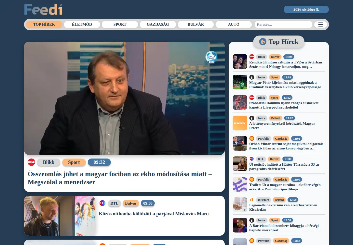 Captured homepage of feedi.hu in the current scan