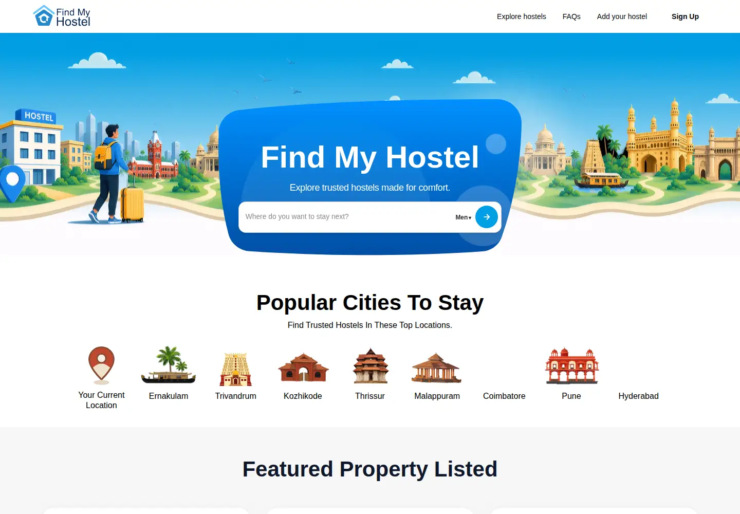 Screenshot of findmyhostel.in