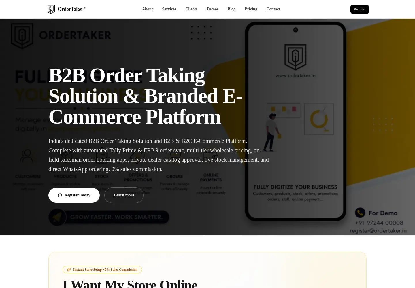 Captured homepage of ordertaker.in in the current scan