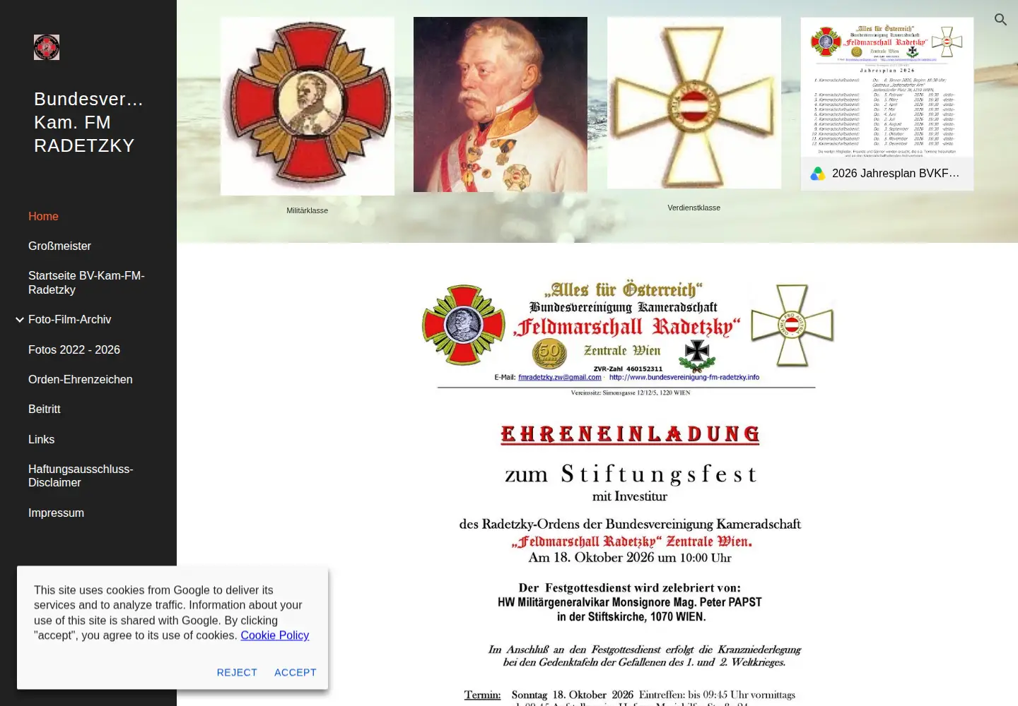 Screenshot of bundesvereinigung-fm-radetzky.info