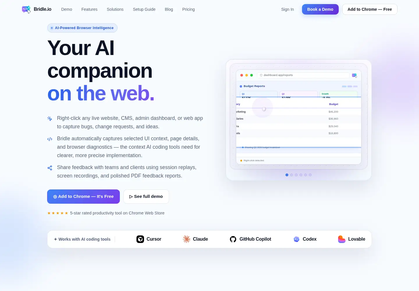 Captured homepage of bridle.io in the current scan