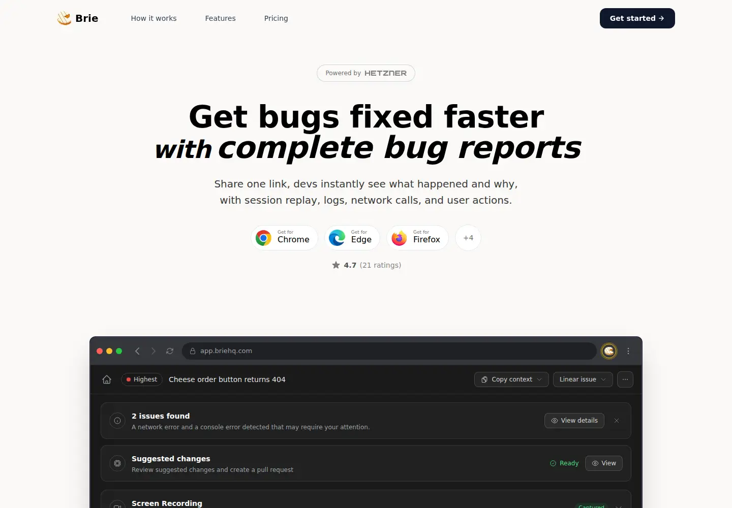 Captured homepage of brie.io in the current scan