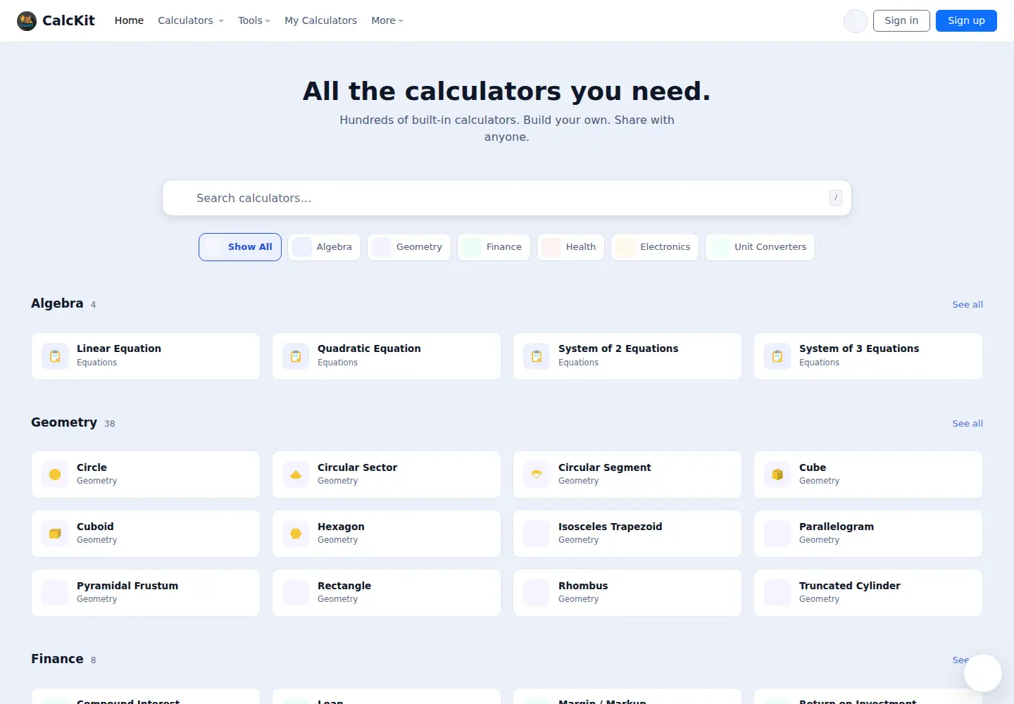 Captured homepage of calckit.io in the current scan