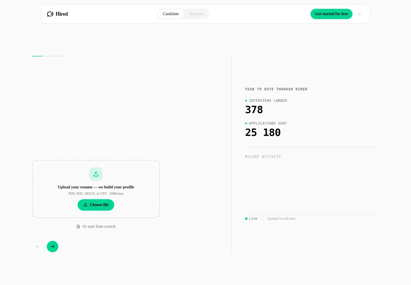 Captured homepage of gothired.io in the current scan