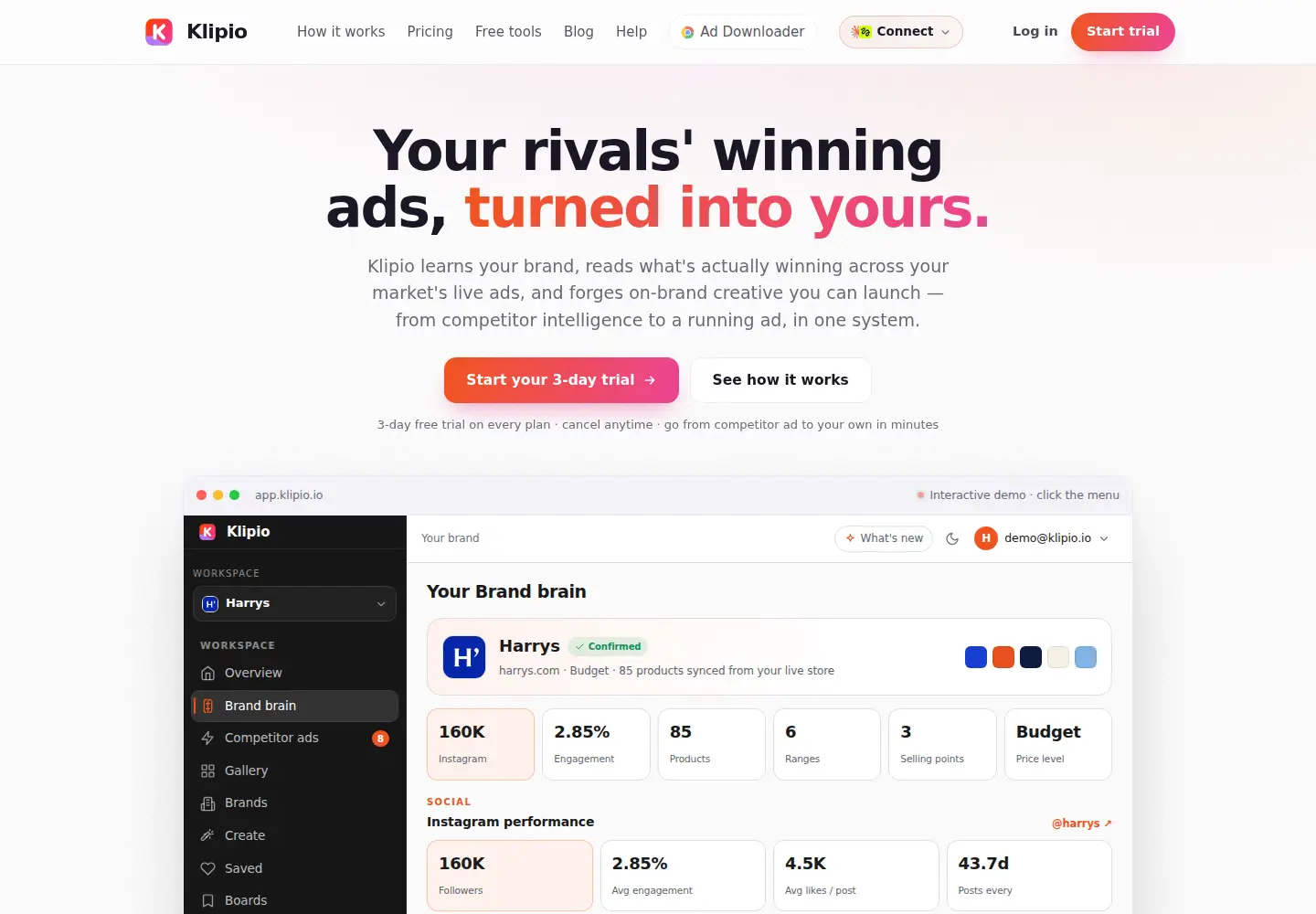 Captured homepage of klipio.io in the current scan