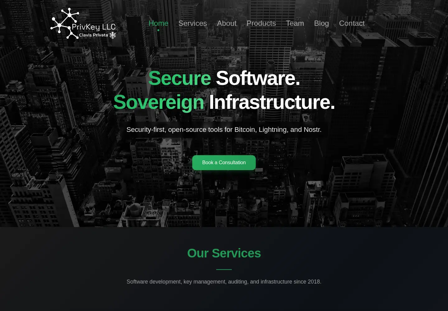 Captured homepage of privkey.io in the current scan