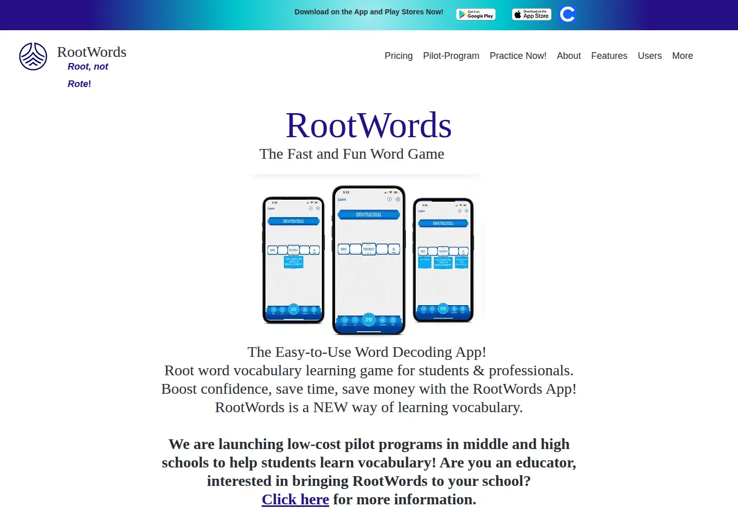 Captured homepage of rootwords.io in the current scan