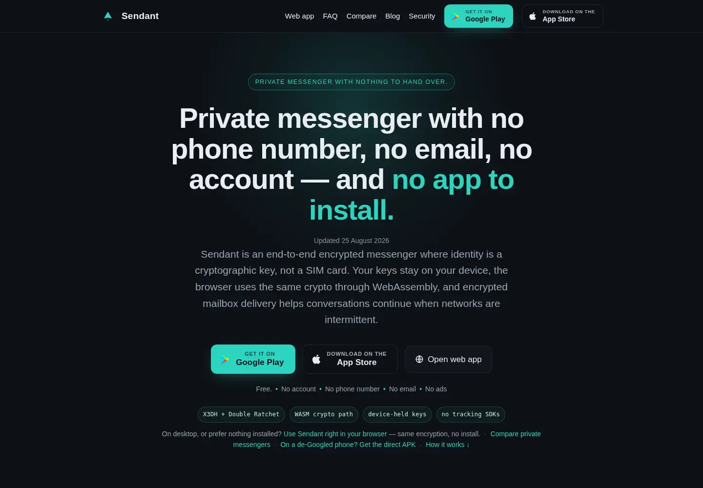 Captured homepage of sendant.io in the current scan