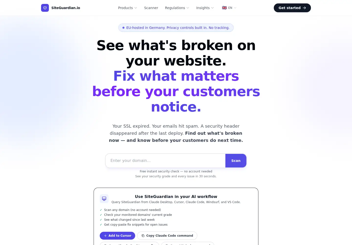 Captured homepage of siteguardian.io in the current scan
