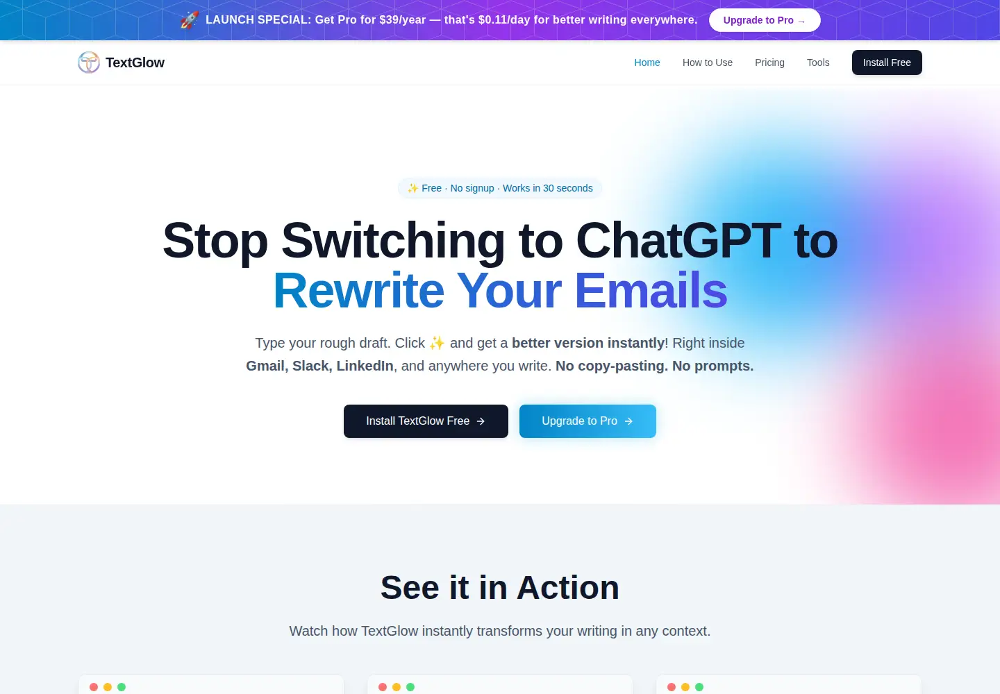Screenshot of textglow.io