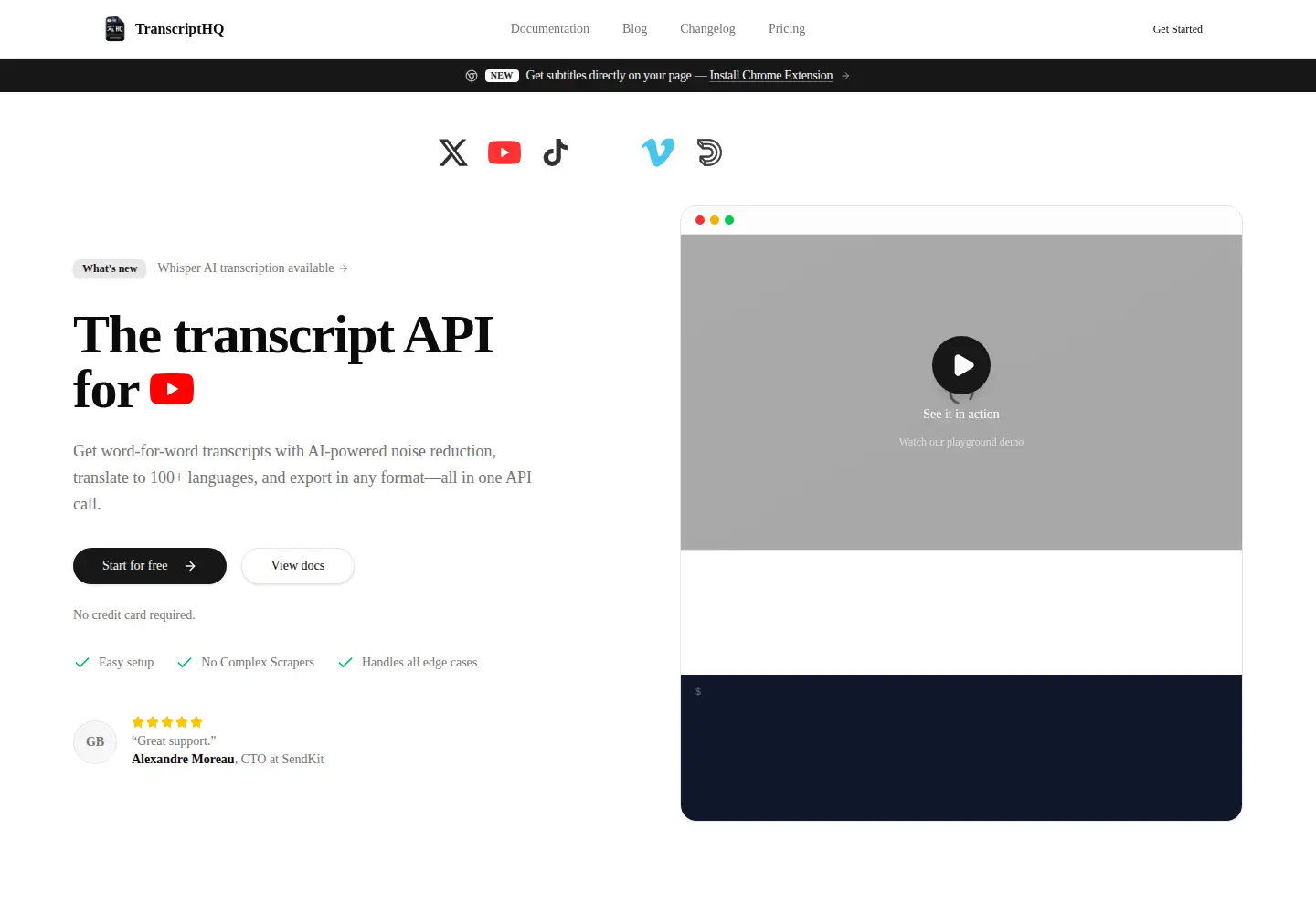 Captured homepage of transcripthq.io in the current scan