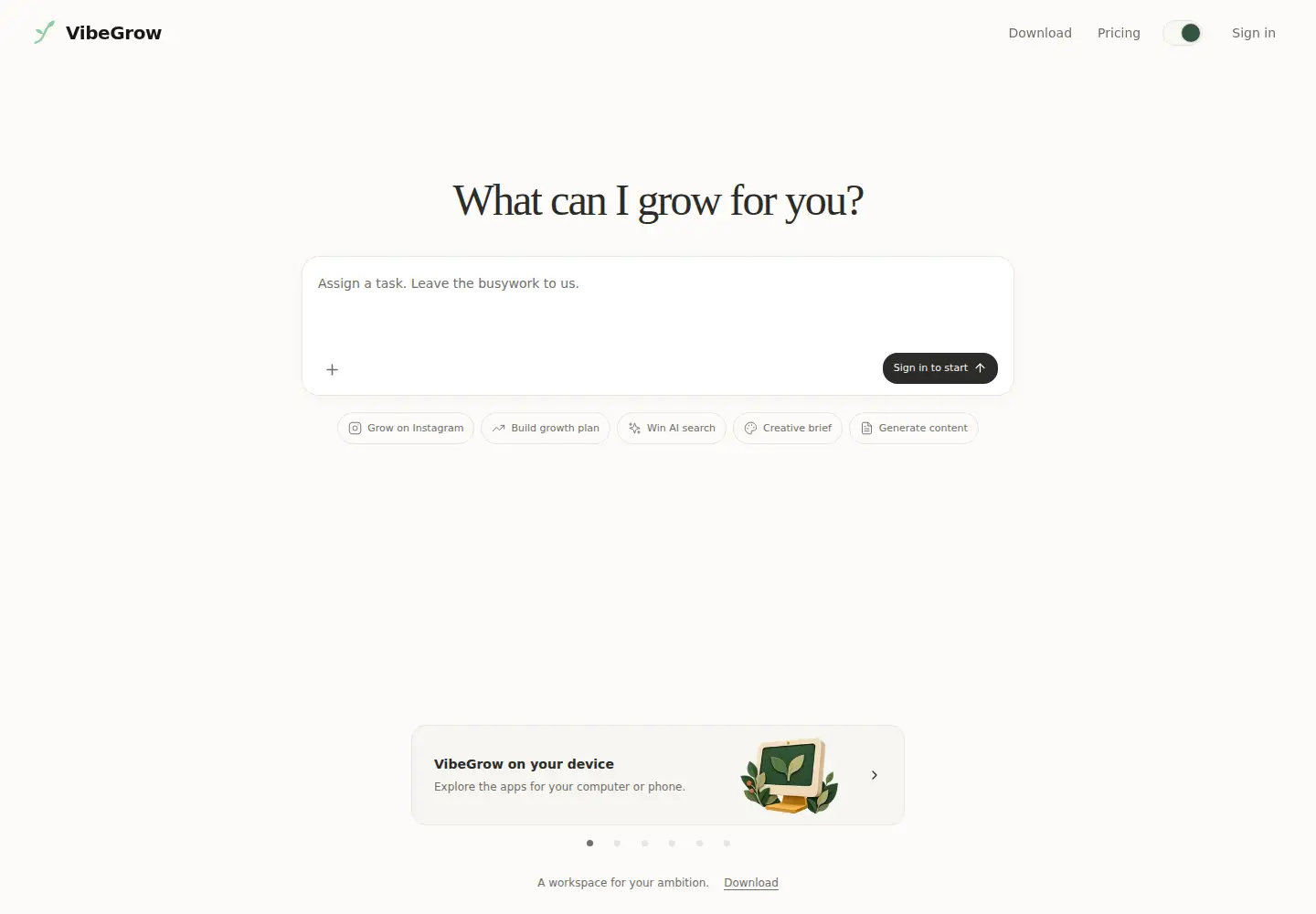 Screenshot of vibegrow.io