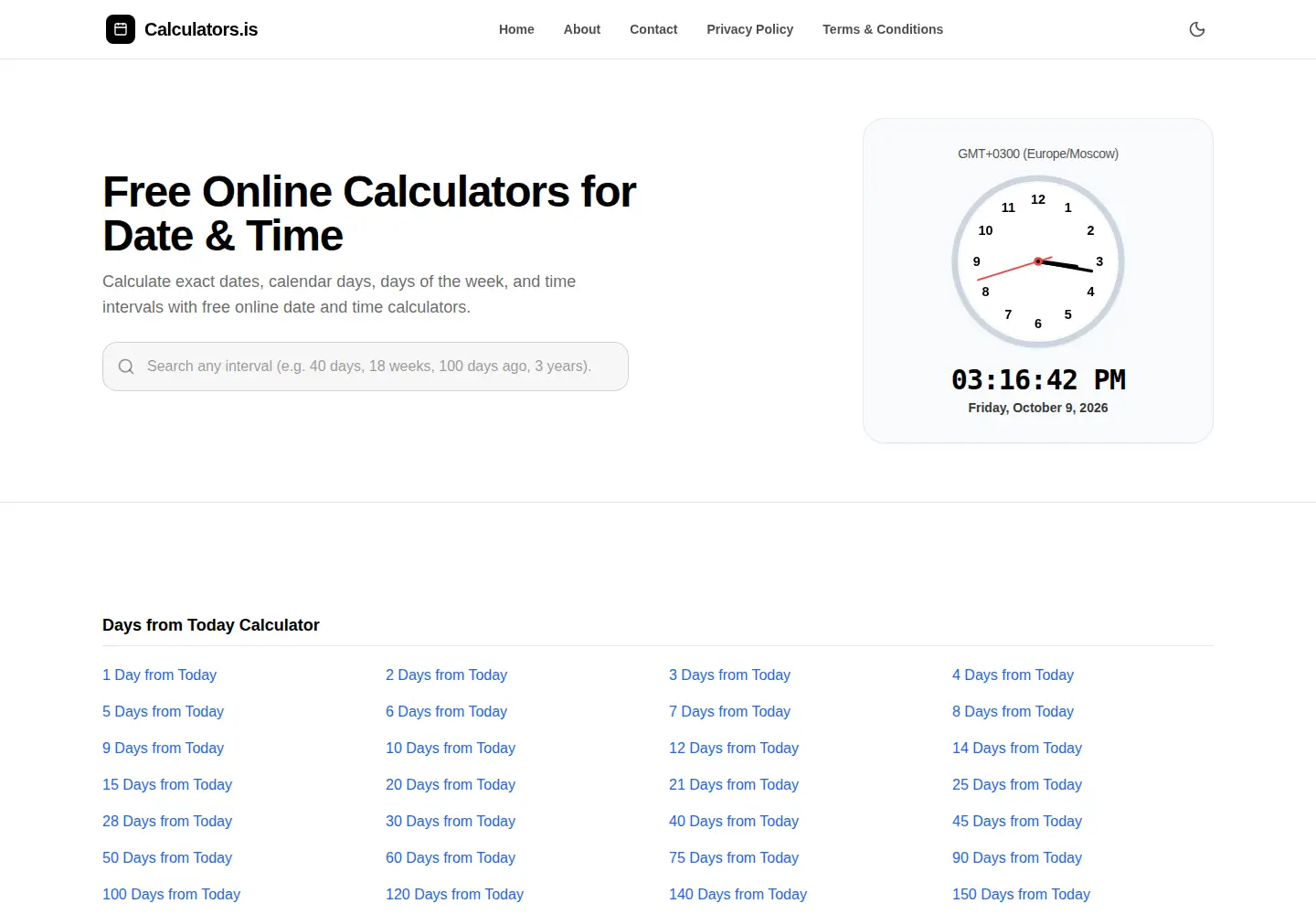 Captured homepage of calculators.is in the current scan