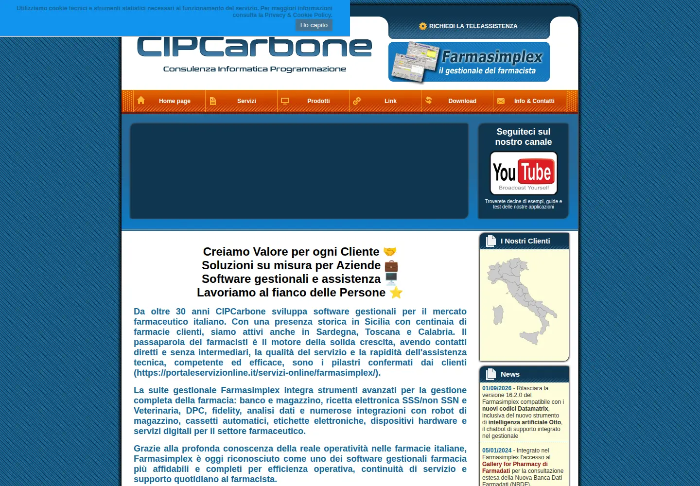 Captured homepage of cipcarbone.it in the current scan