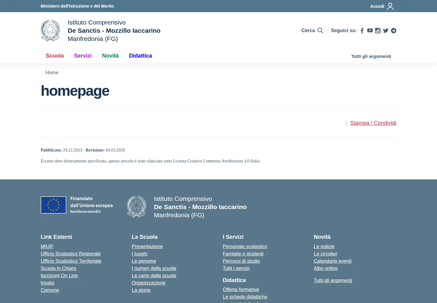 Screenshot of giordanidesanctis.edu.it