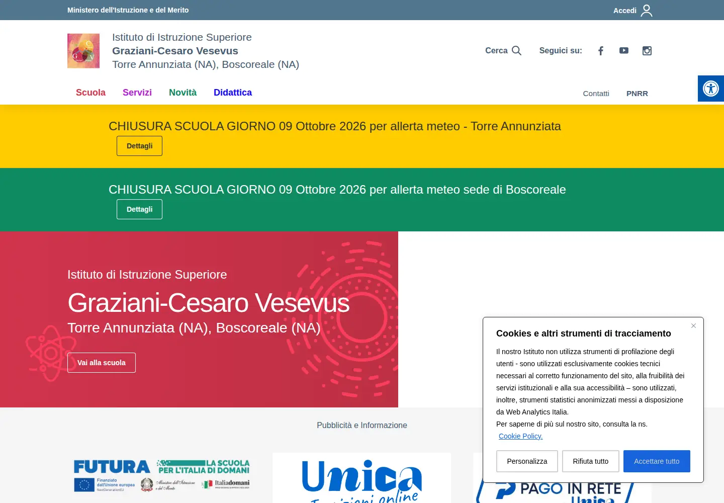 Captured homepage of grazianicesarovesevus.edu.it in the current scan
