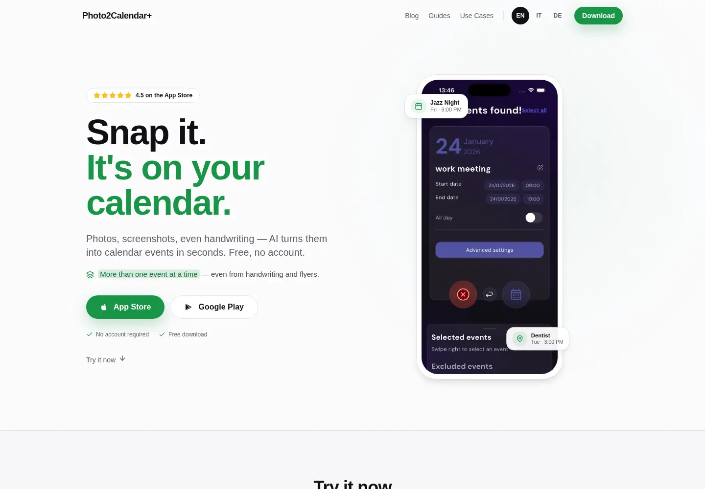 Screenshot of photo2calendar.it