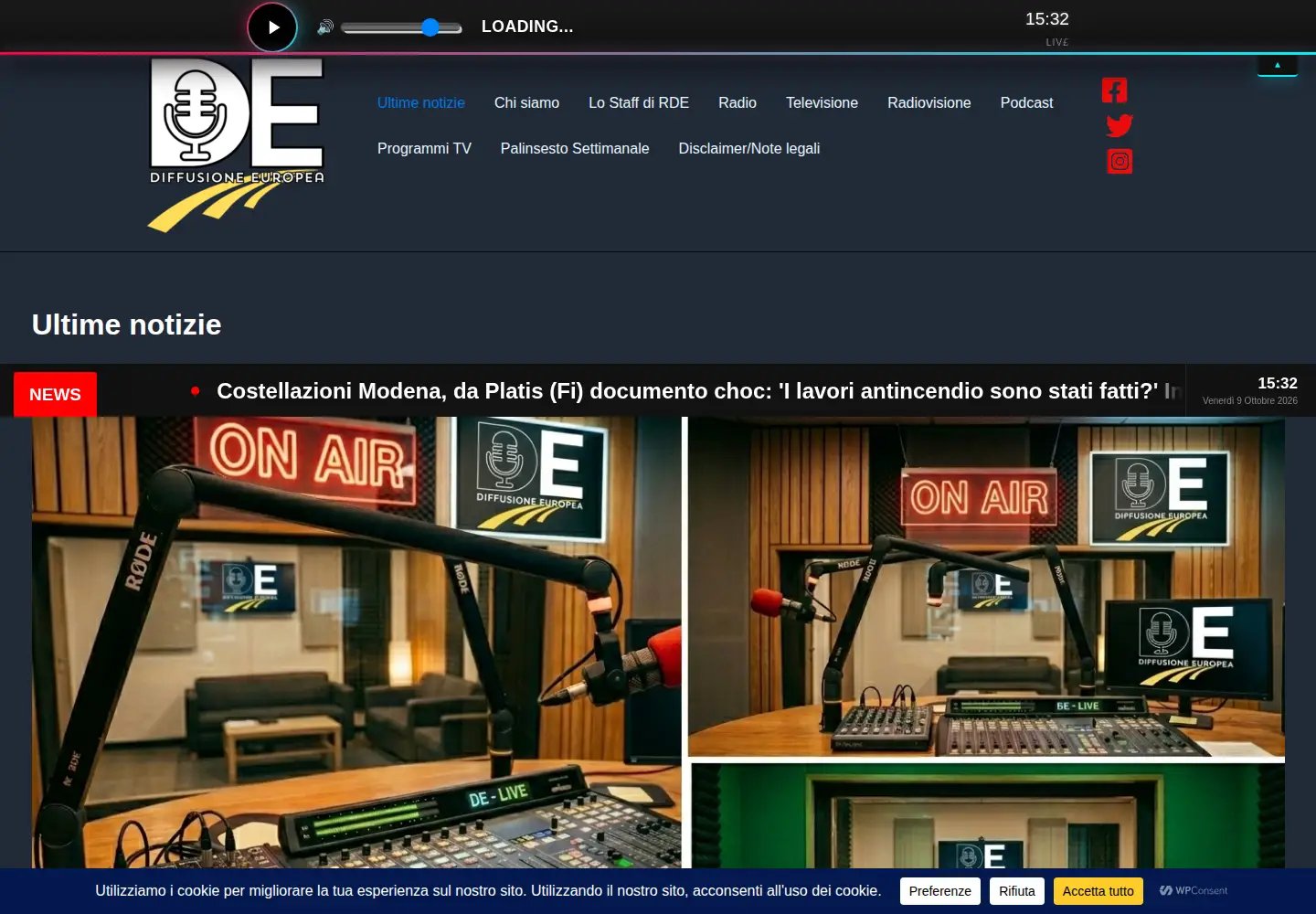 Captured homepage of rderadiotv.it in the current scan