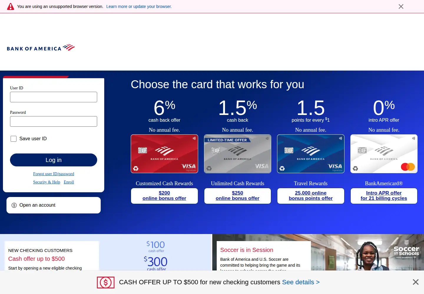 Screenshot of bankofamerica.com