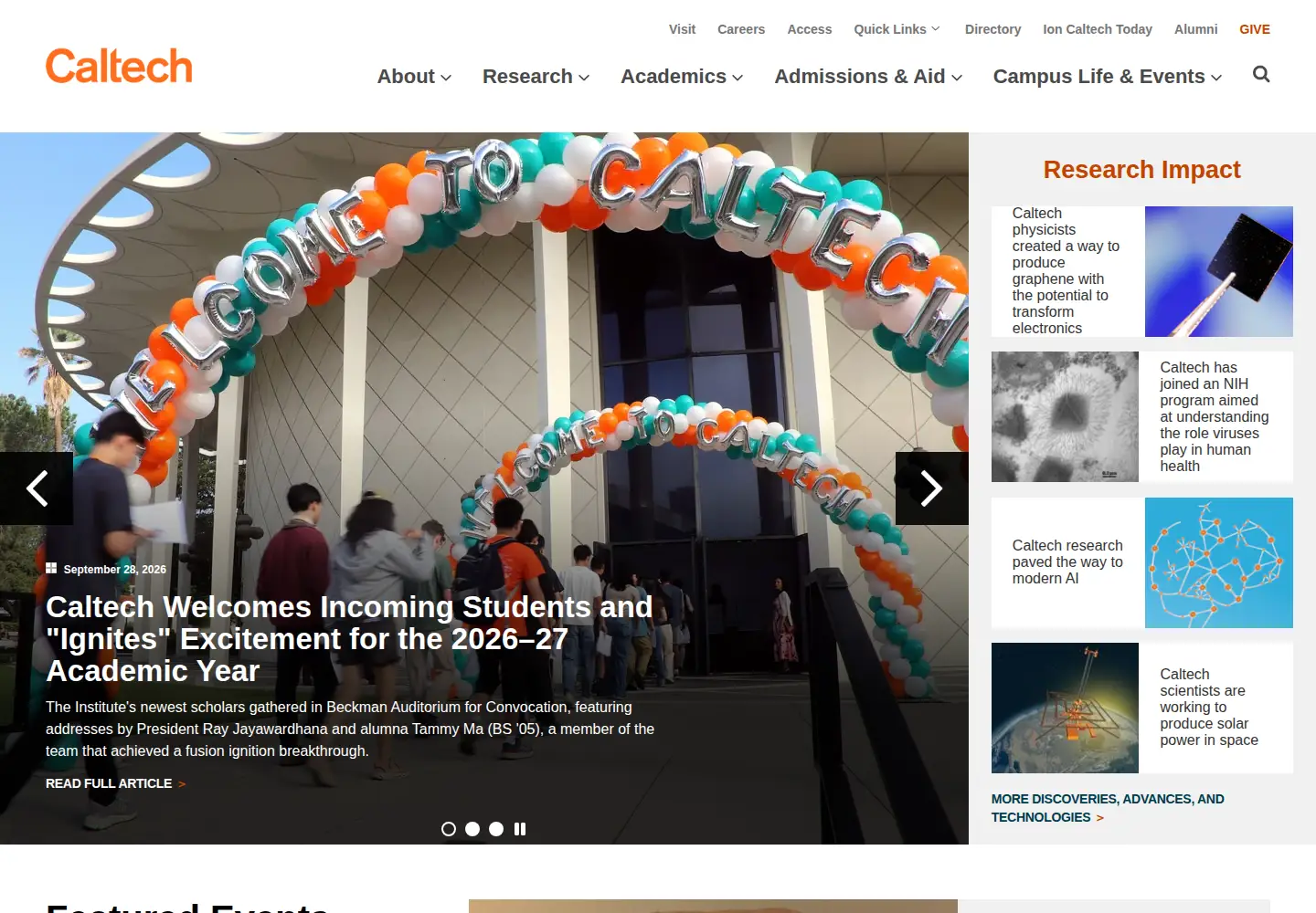 Screenshot of caltech.edu