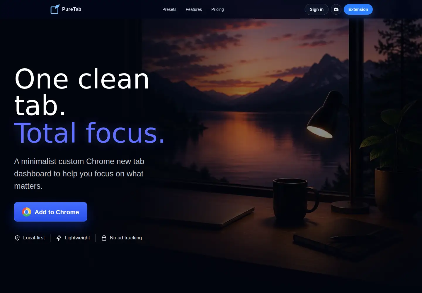Screenshot of puretab.life