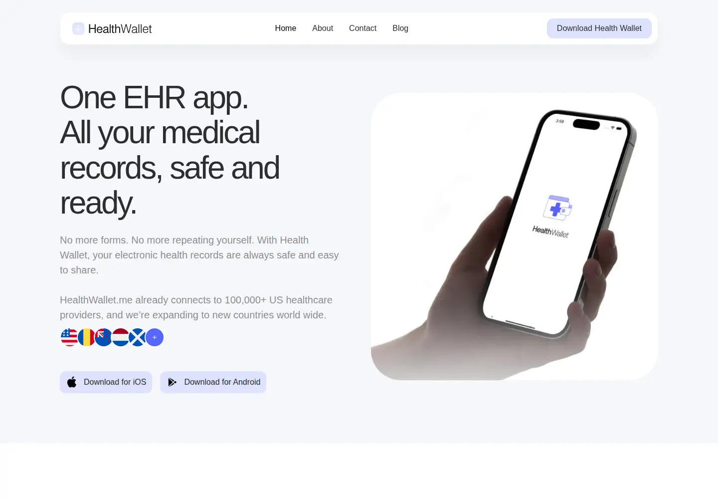 Captured homepage of healthwallet.me in the current scan