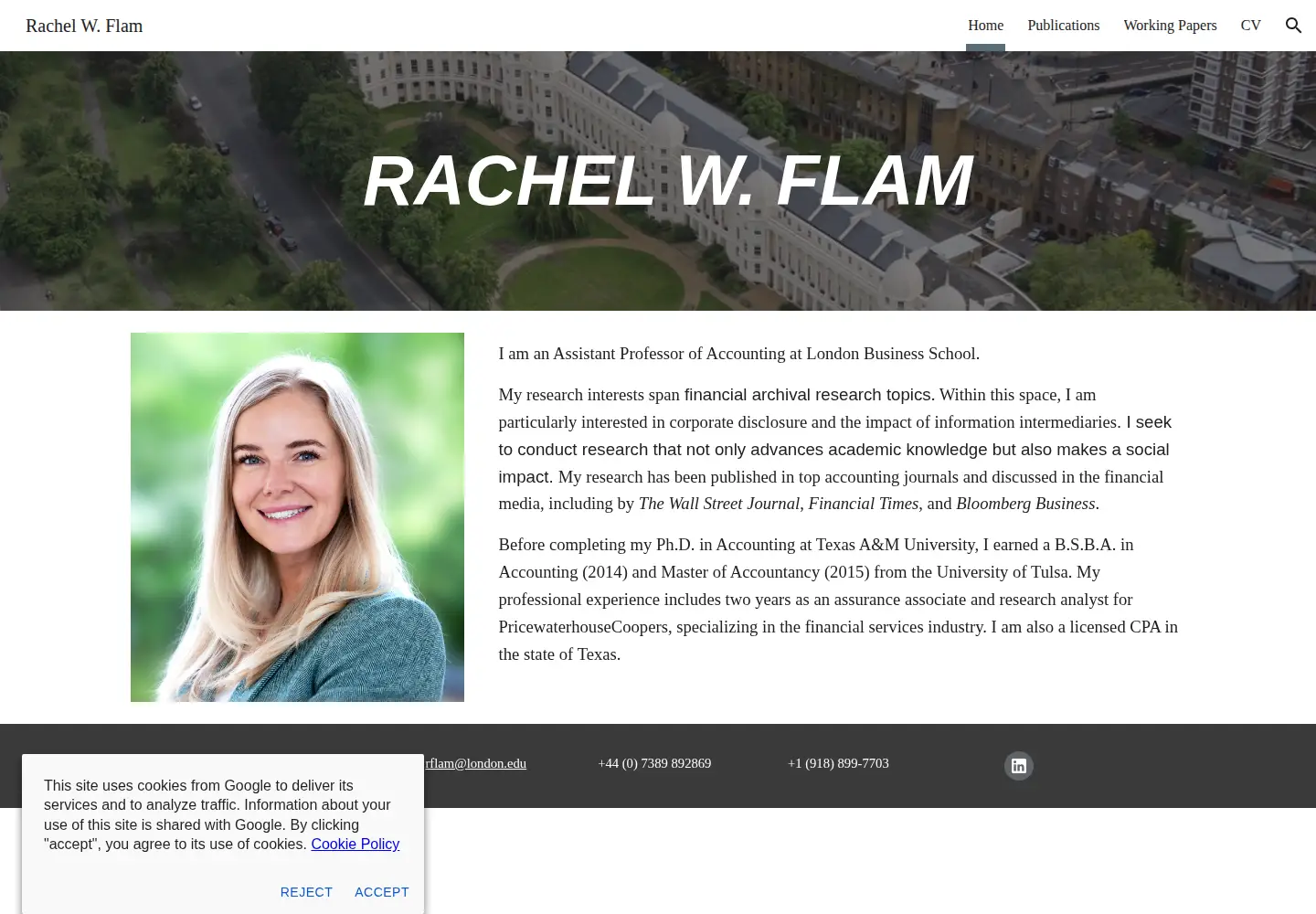 Captured homepage of rachelflam.me in the current scan