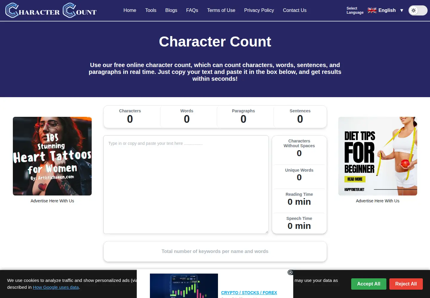 Screenshot of character-count.net