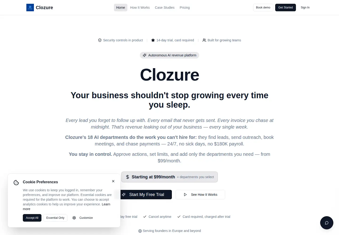 Screenshot of clozure.net