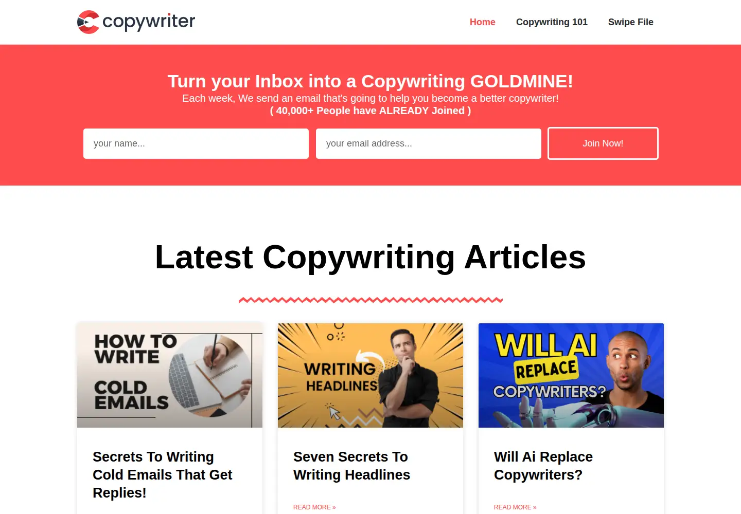 Captured homepage of copywriter.net in the current scan