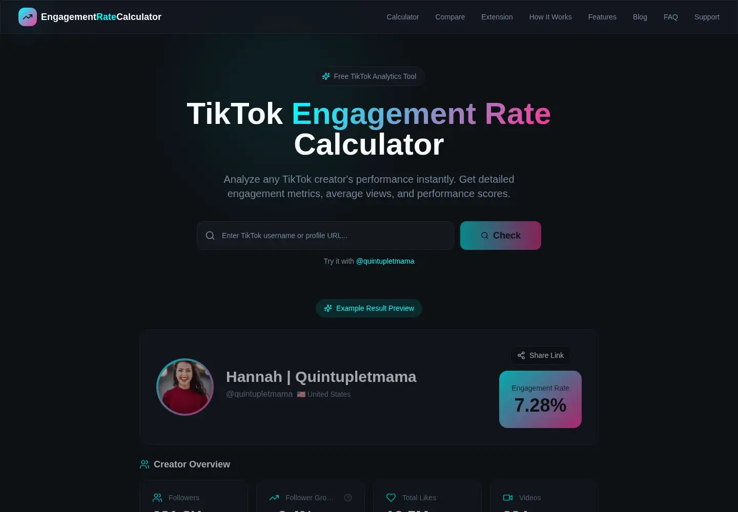 Screenshot of engagementratecalculator.net