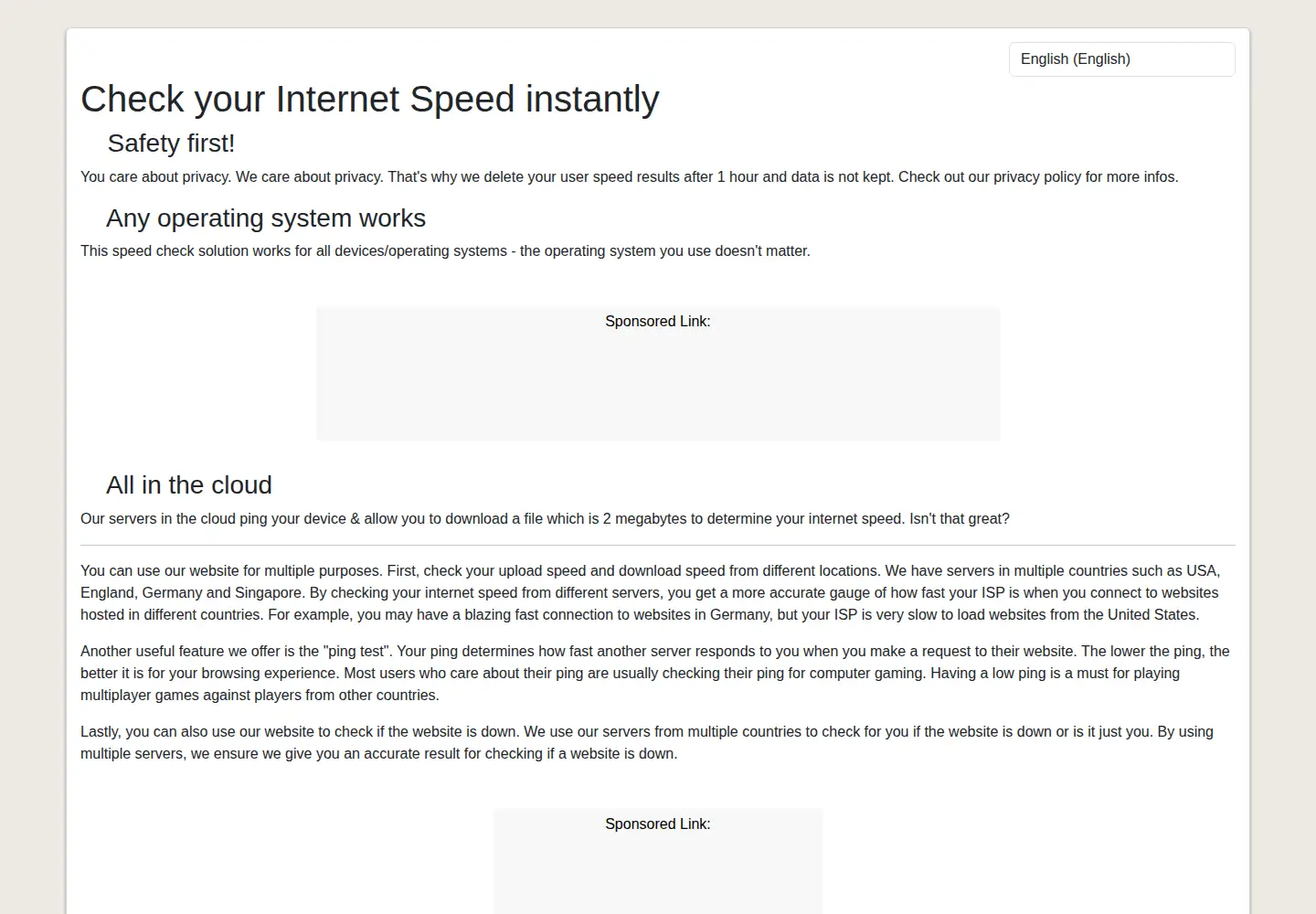 Screenshot of freespeedcheck.net
