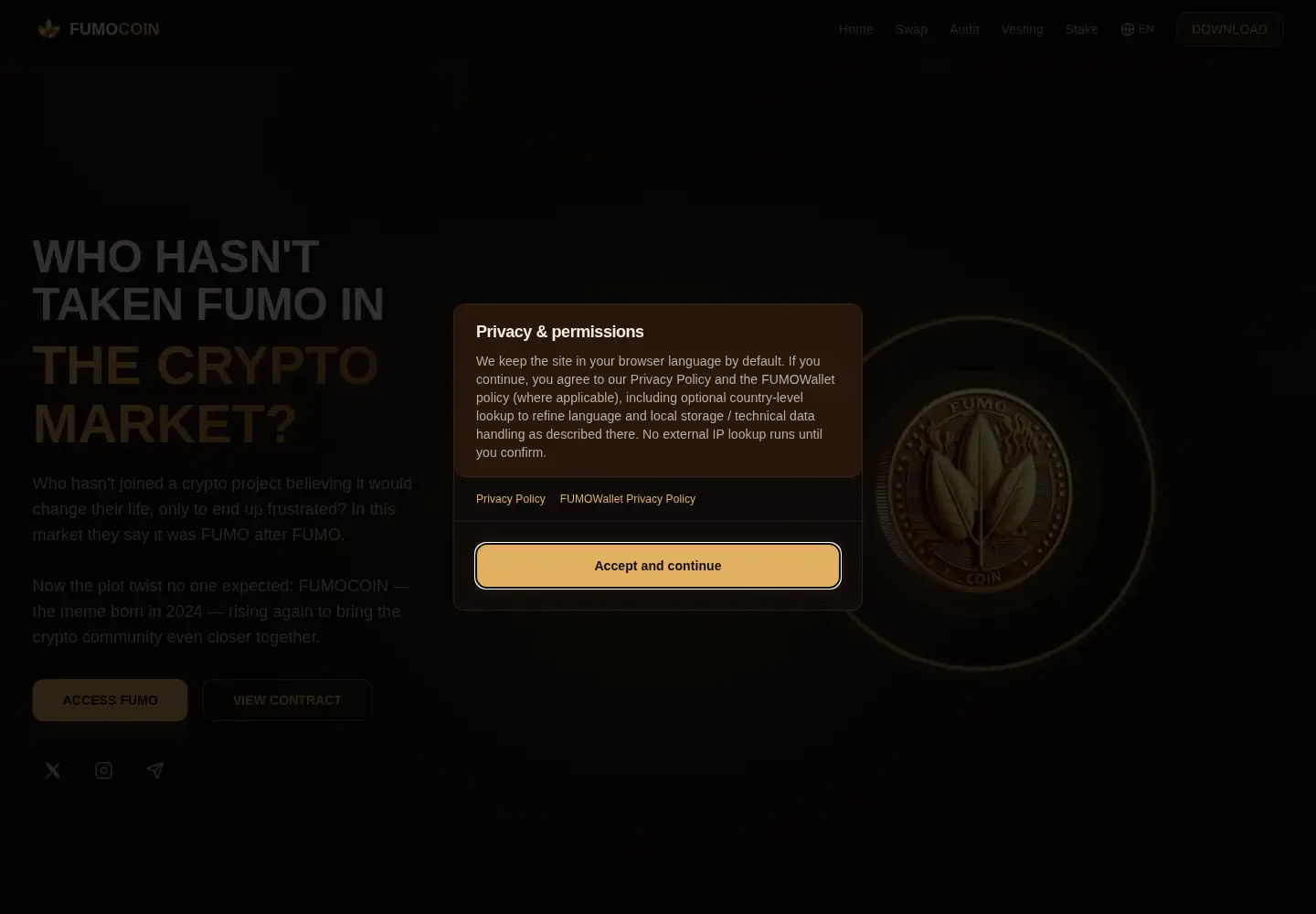 Captured homepage of fumocoin.net in the current scan