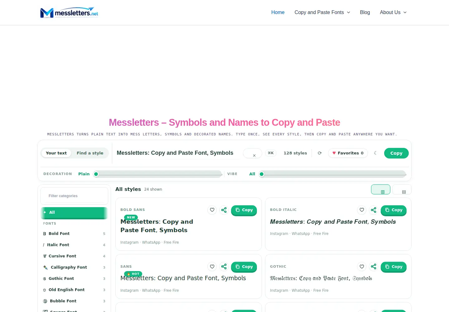 Captured homepage of messletters.net in the current scan