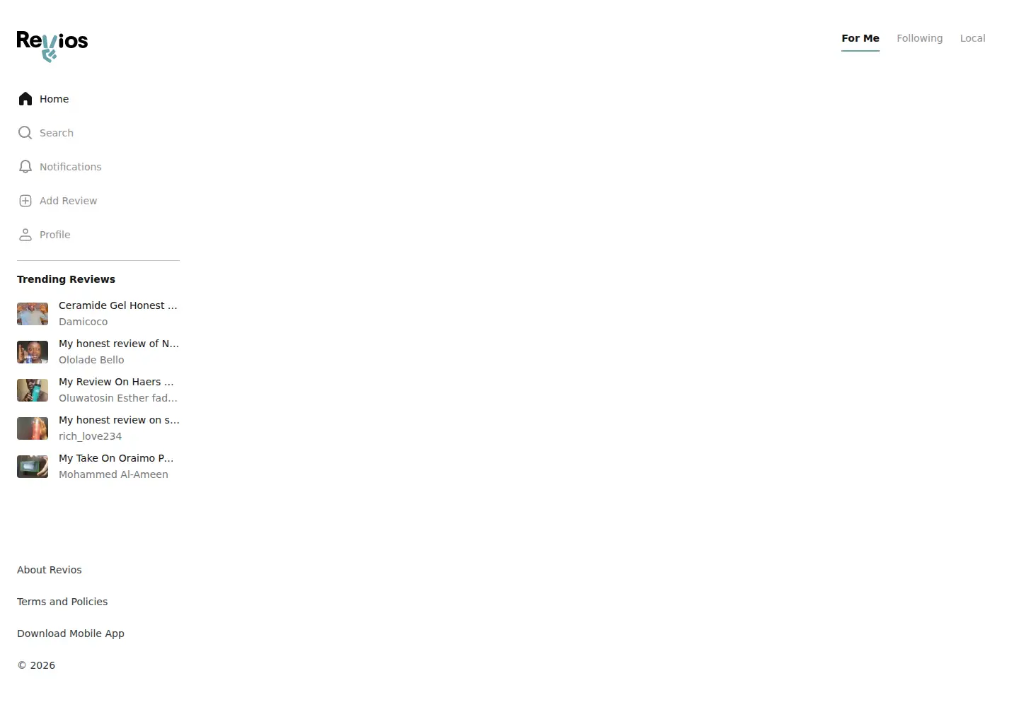 Captured homepage of revios.net in the current scan