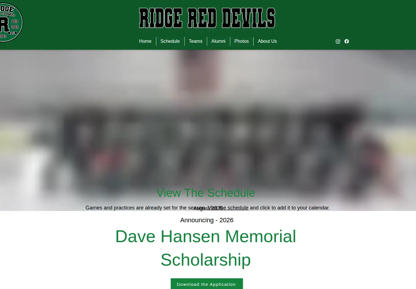 Captured homepage of ridgehockey.net in the current scan