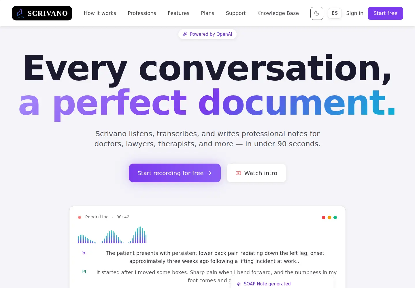 Screenshot of scrivano.net