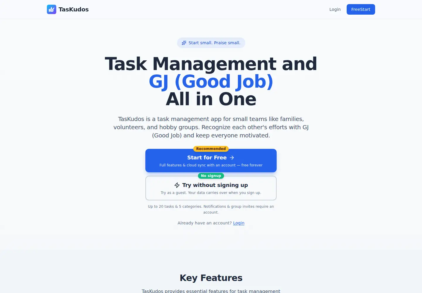 Captured homepage of taskudos.net in the current scan
