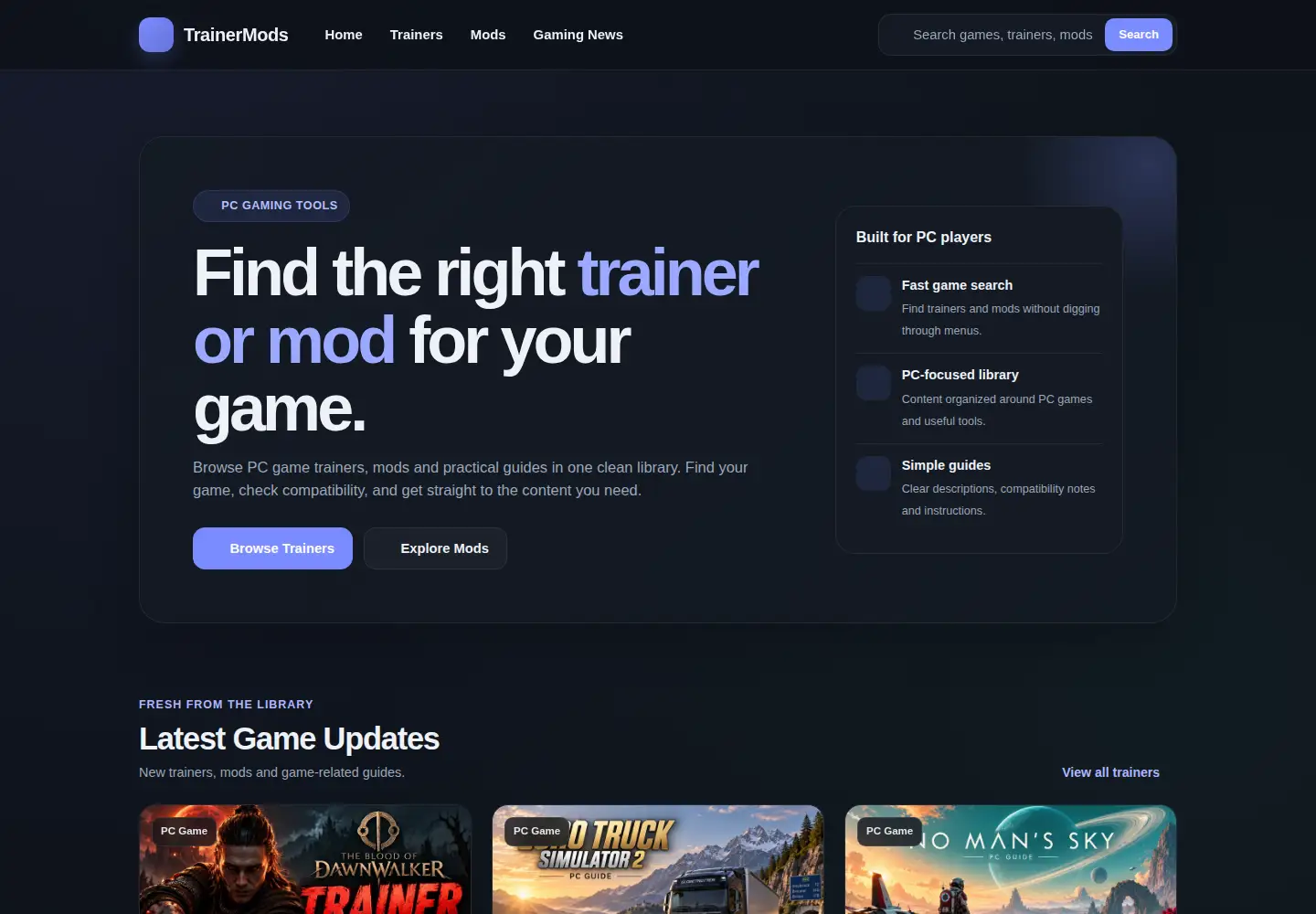 Screenshot of trainermods.net