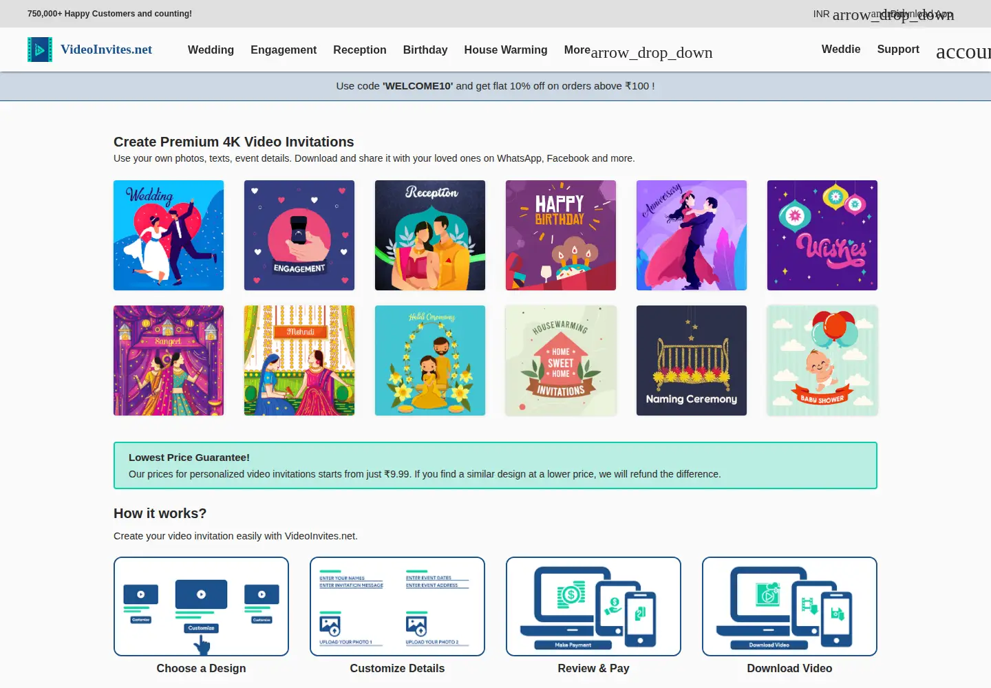 Screenshot of videoinvites.net